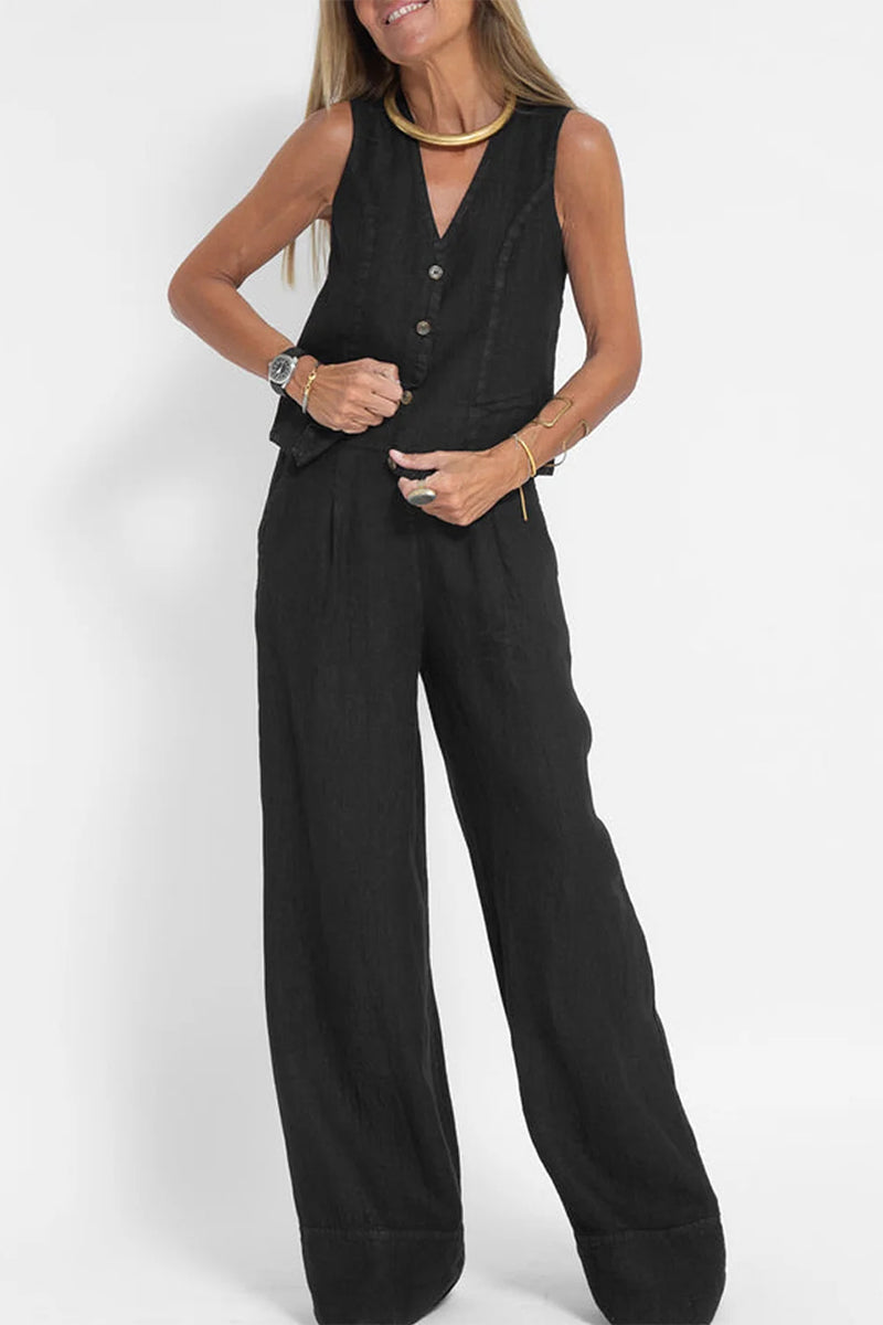 Kaynafashions - Casual Solid Beading V Neck Sleeveless Two Pieces