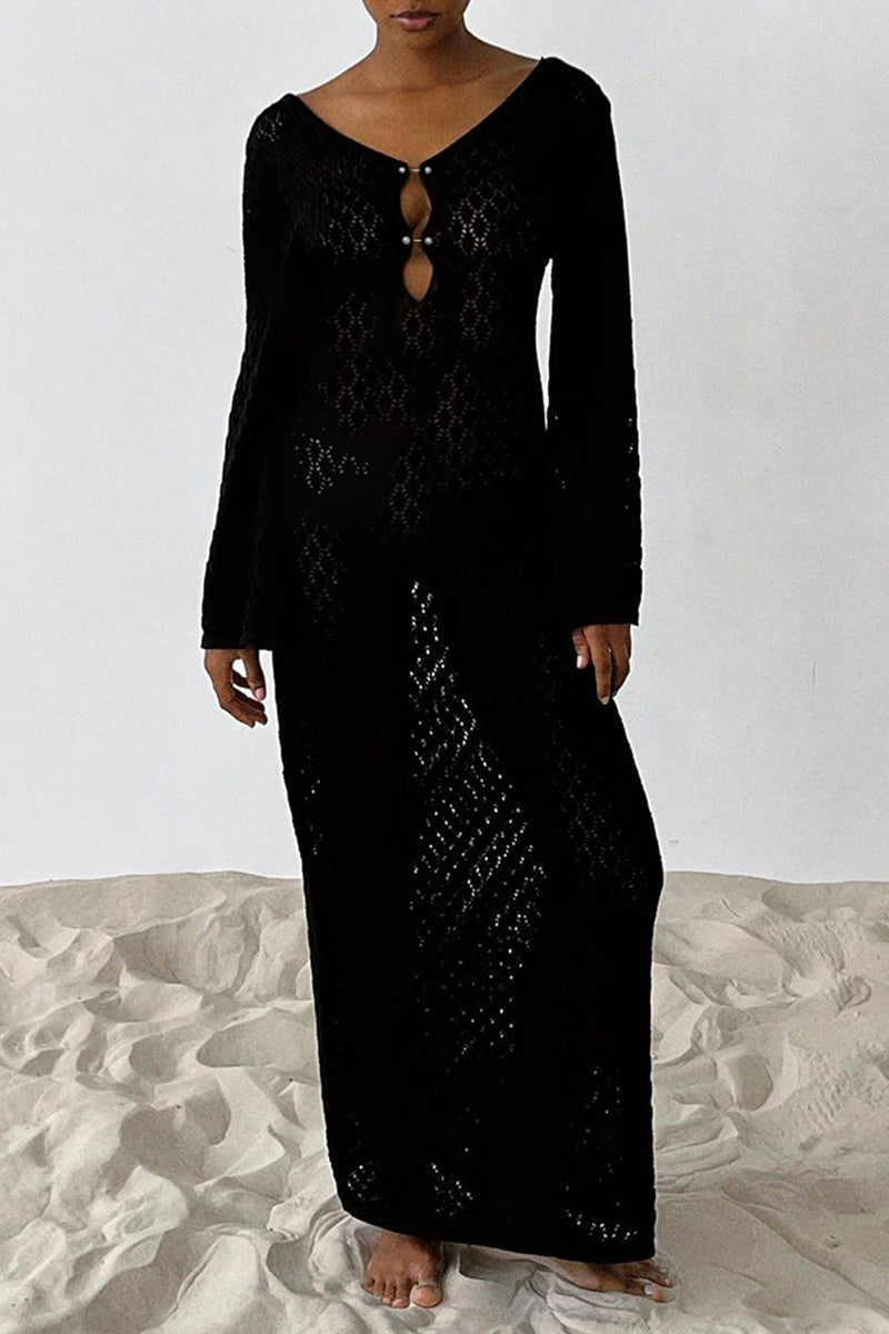 Kaynafashions - Sexy Solid Hollowed Out Swimwears Cover Up