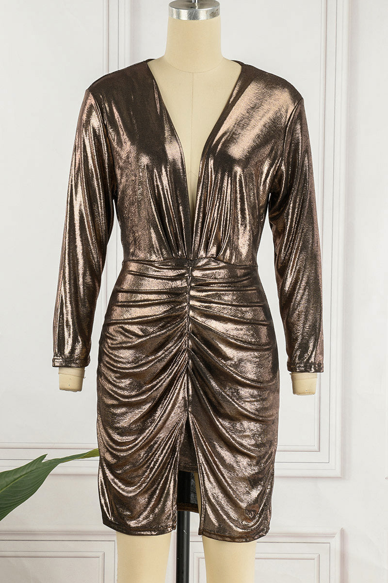 Kaynafashions - Celebrities Elegant Solid Fold V Neck A Line Dresses(4 Colors)