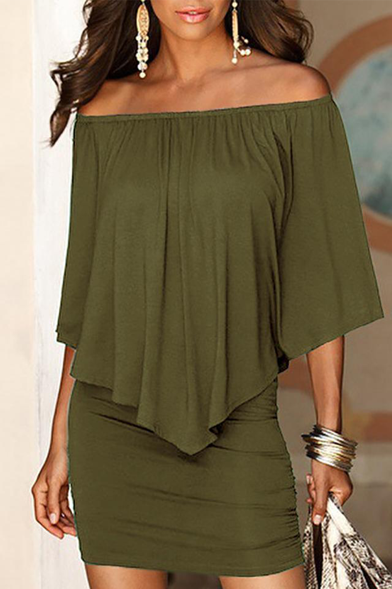 Kaynafashions - Casual Solid Patchwork Off the Shoulder Pencil Skirt Dresses(6 colors)