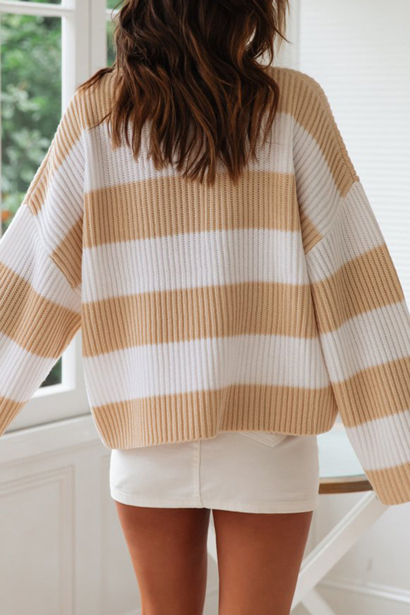 Kaynafashions - Fashion Sweet Striped Contrast O Neck Sweaters(5 Colors)