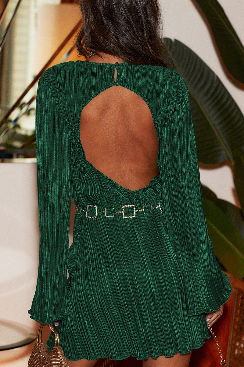 Kaynafashions - Sexy Solid Sequined O Neck Long Sleeve Dresses