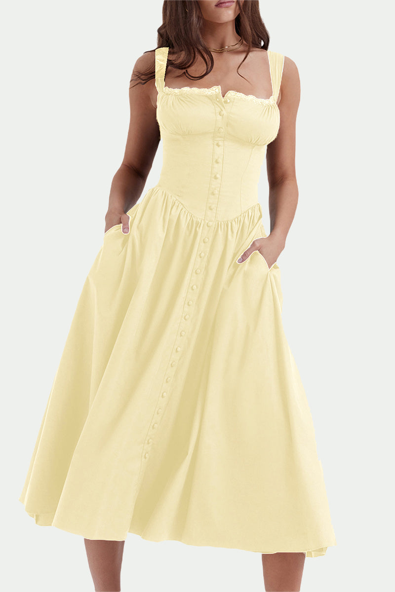 Kaynafashions - Elegant Solid Patchwork U Neck Sling Dress Dresses