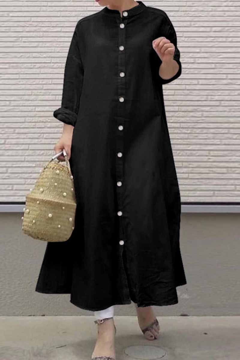 Kaynafashions - Street Solid Mandarin Collar Shirt Dress Dresses(3 Colors)