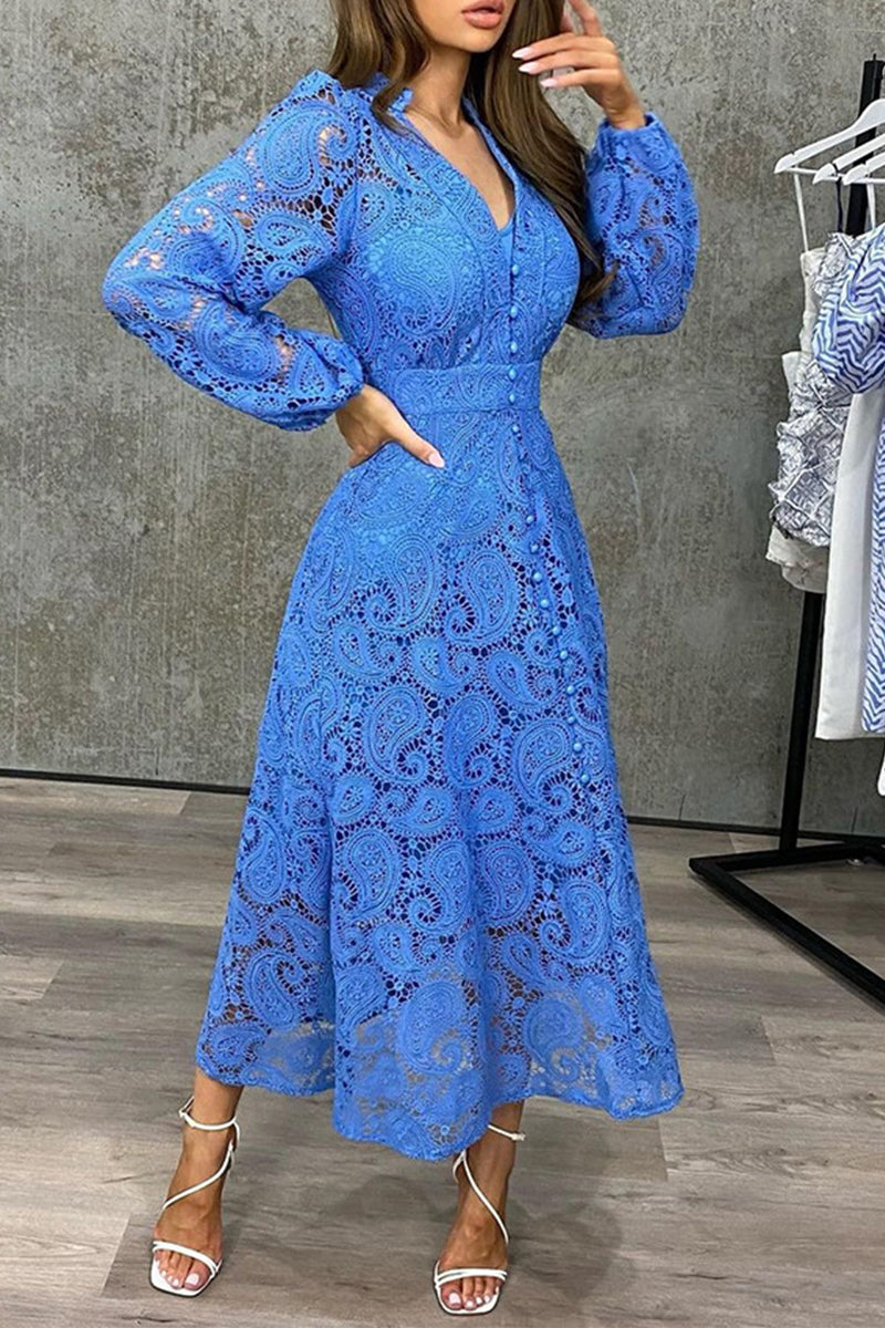 Kaynafashions - Sexy Solid Lace V Neck A Line Dresses