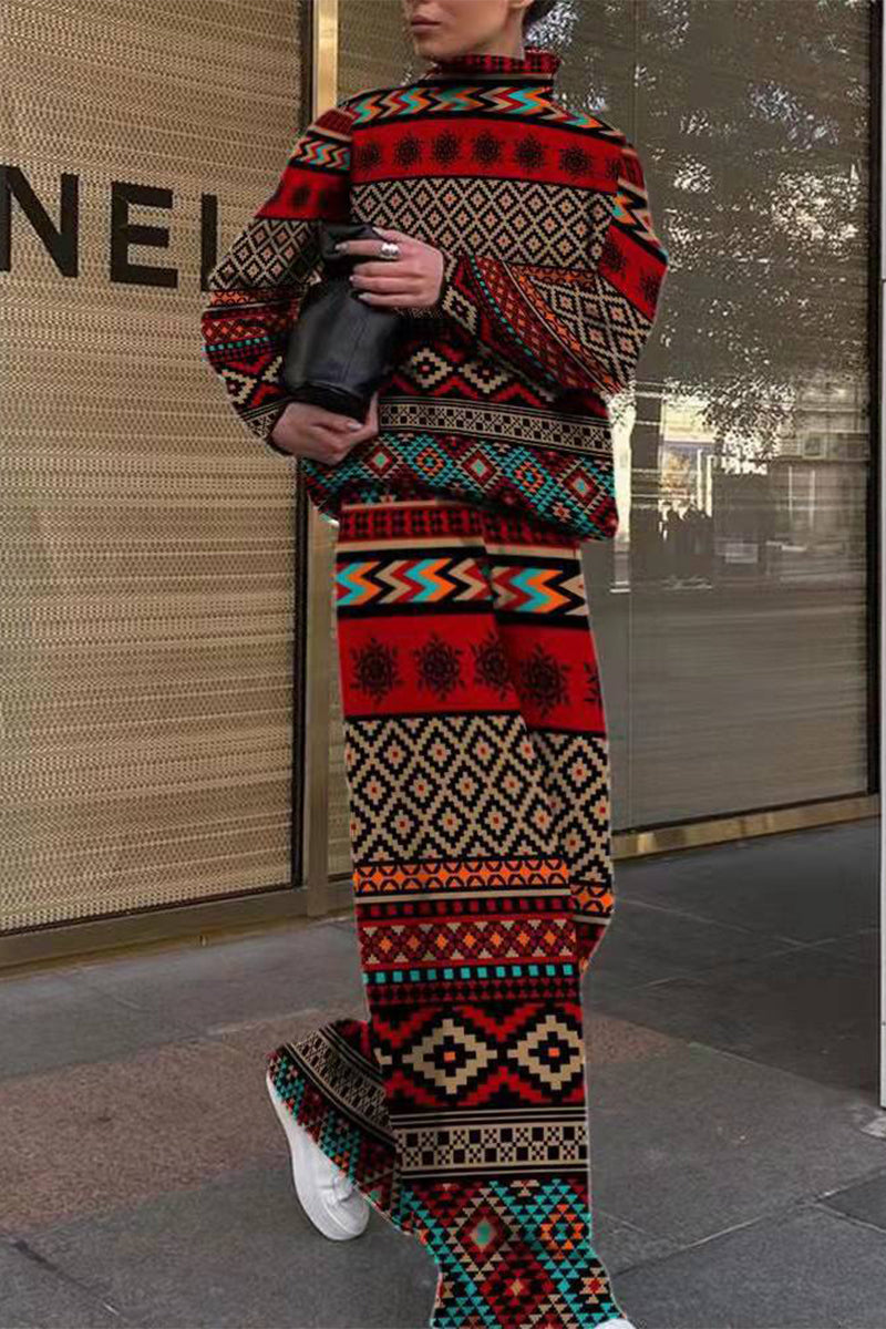 Kaynafashions - Casual Street Printing Turtleneck Long Sleeve Two Pieces(5 Colors)