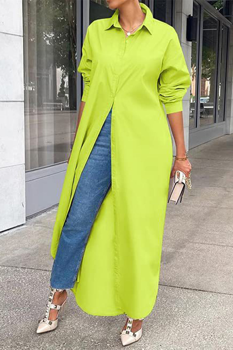 Kaynafashions - Casual Buttons Long Sleeve Shirt Dress Dresses(5 Colors)