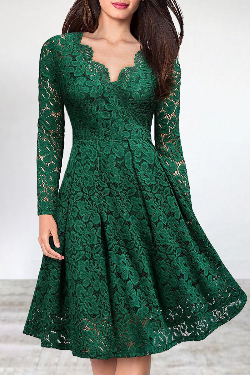 Kaynafashions - Celebrities Elegant Solid Lace V Neck A Line Dresses(5 Colors)