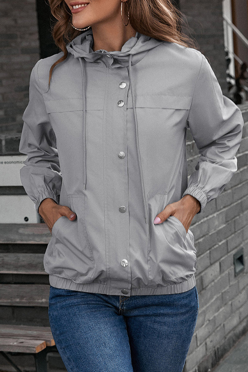 Kaynafashions - Casual Sportswear Solid Pocket Hooded Collar Outerwear