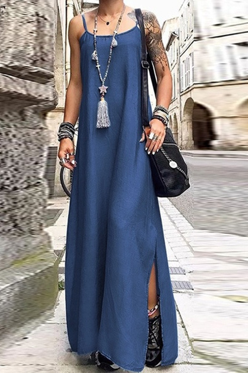 Kaynafashions - Casual Solid Patchwork Spaghetti Strap Straight Dresses