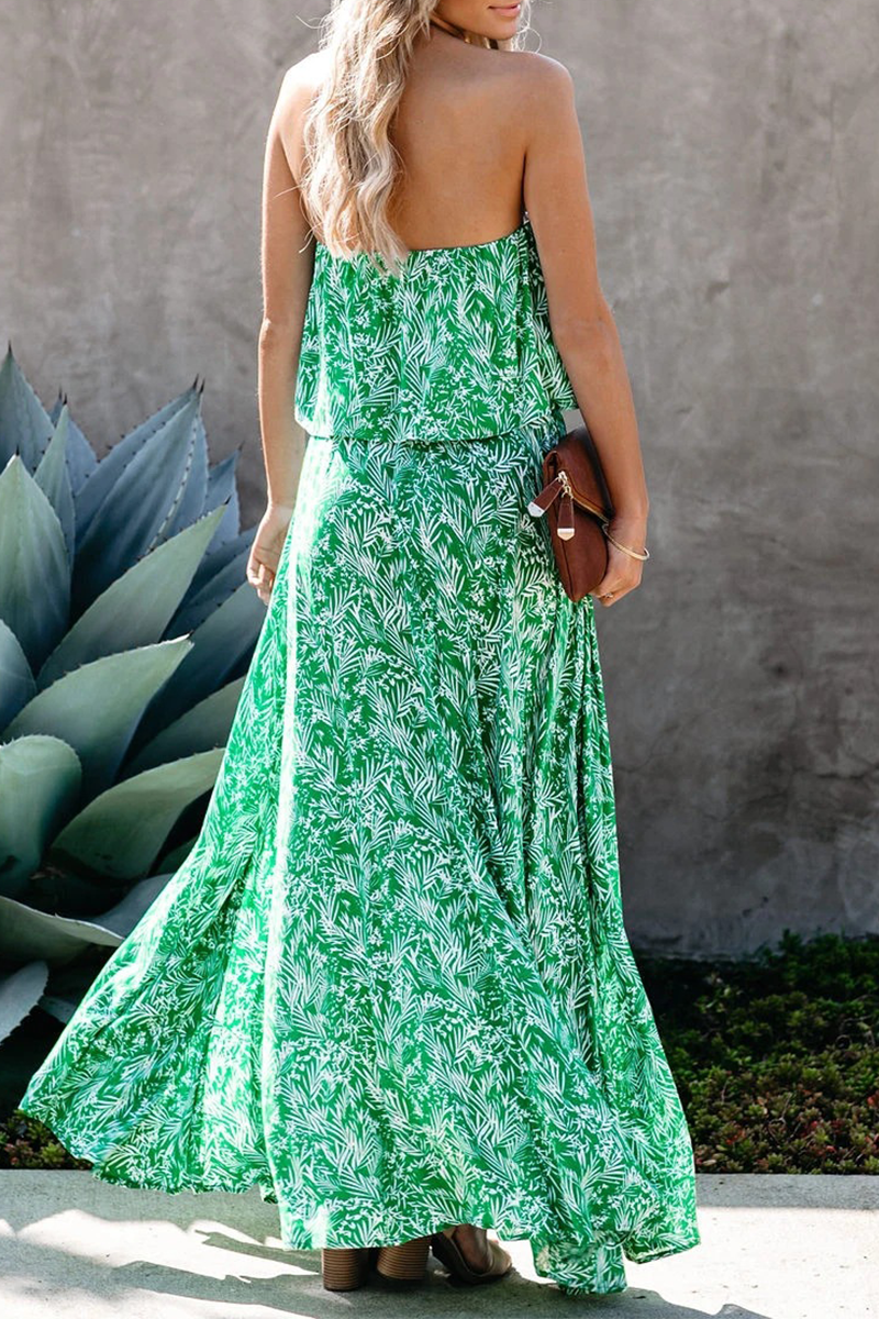 Kaynafashions - Casual Print Slit Strapless Waist Skirt Dresses