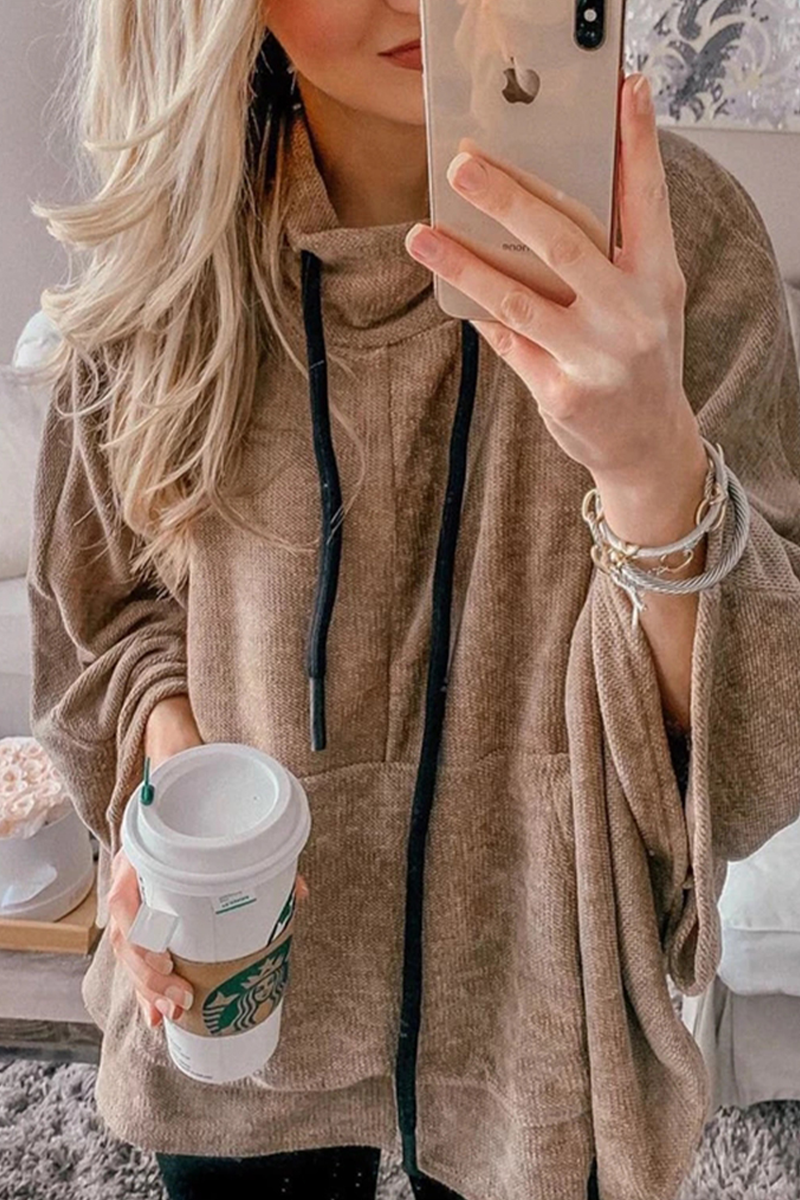 Kaynafashions - Fashion Solid Draw String Half A Turtleneck Tops(4 colors)