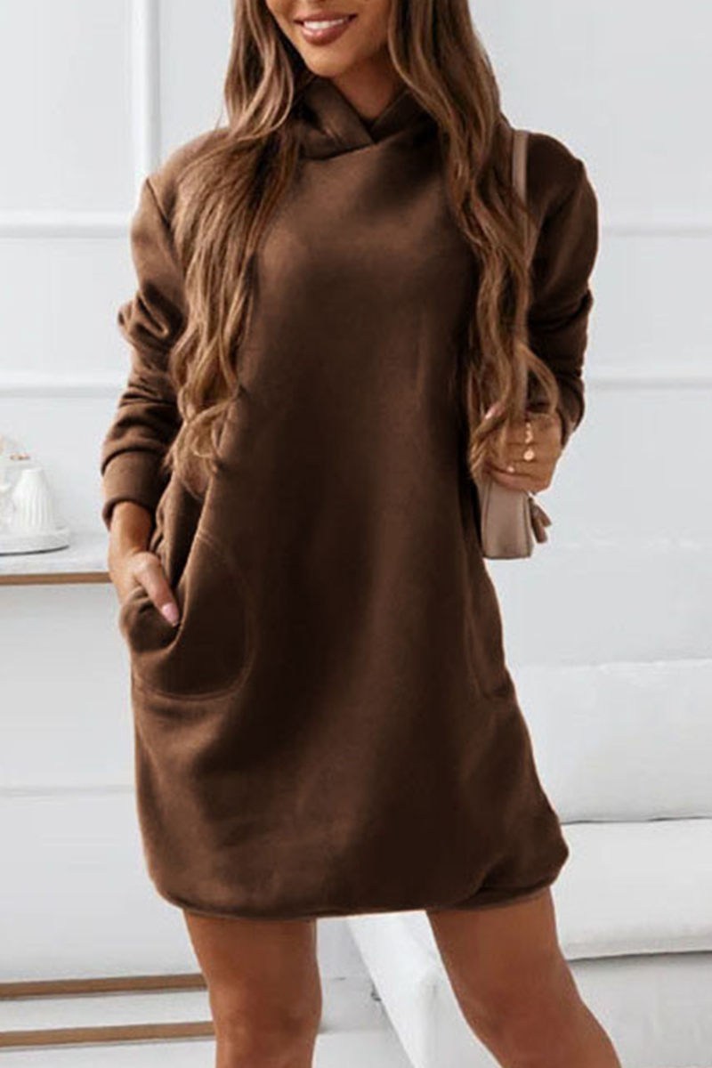 Kaynafashions - Casual Solid Patchwork Hooded Collar Straight Dresses(3 colors)