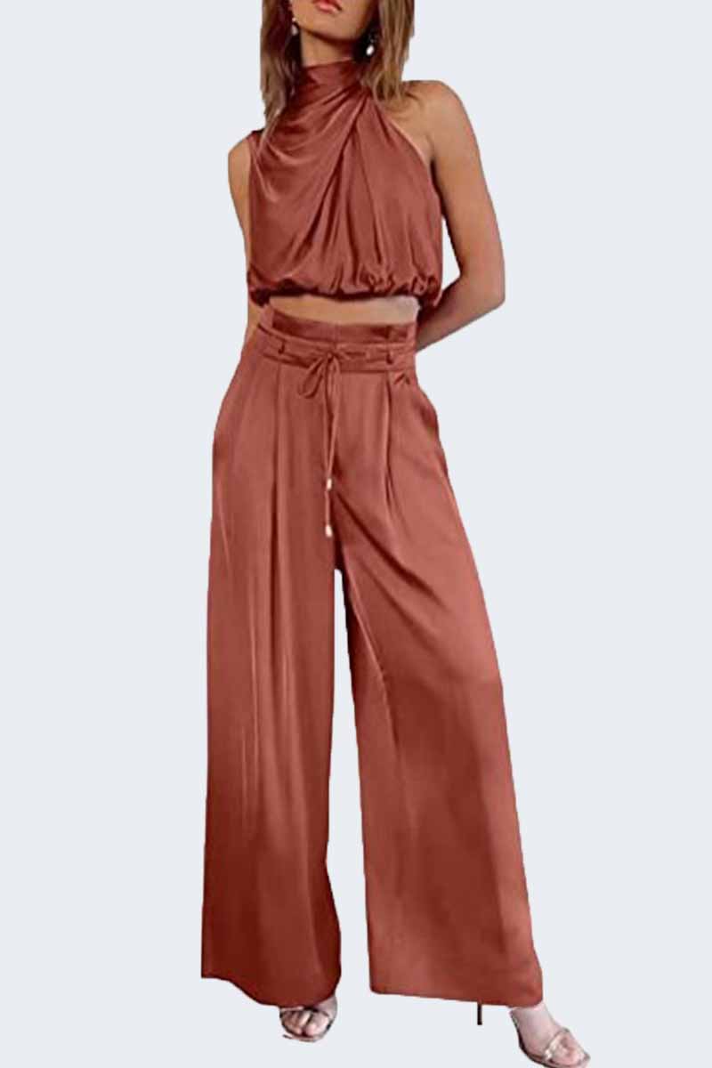 Kaynafashions - Casual Solid Patchwork O Neck Sleeveless Two Pieces