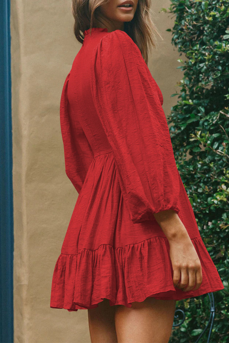 Kaynafashions - Fashion Solid Flounce O Neck Long Sleeve Dresses(11 colors)