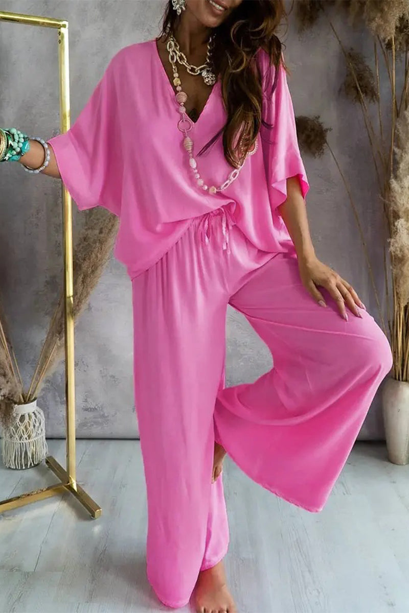 Kaynafashions - Casual Print Patchwork V Neck Half Sleeve Two Pieces(9 Colors)