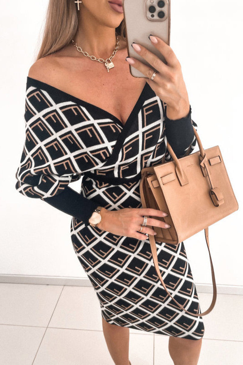 Kaynafashions - Sexy Elegant Printing V Neck Pencil Skirt Dresses