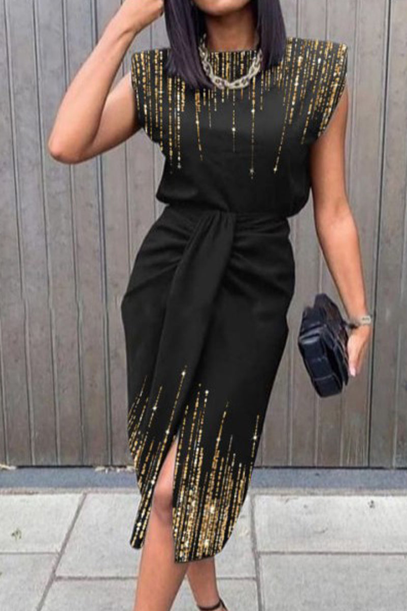 Kaynafashions - Elegant Print Printing O Neck A Line Dresses(5 Colors)