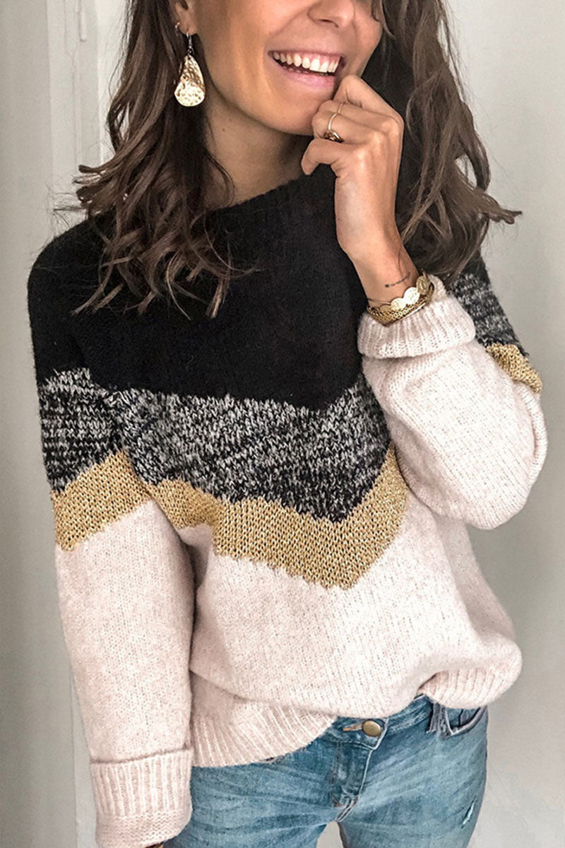 Kaynafashions - Fashion Street Patchwork O Neck Sweaters(5 colors)