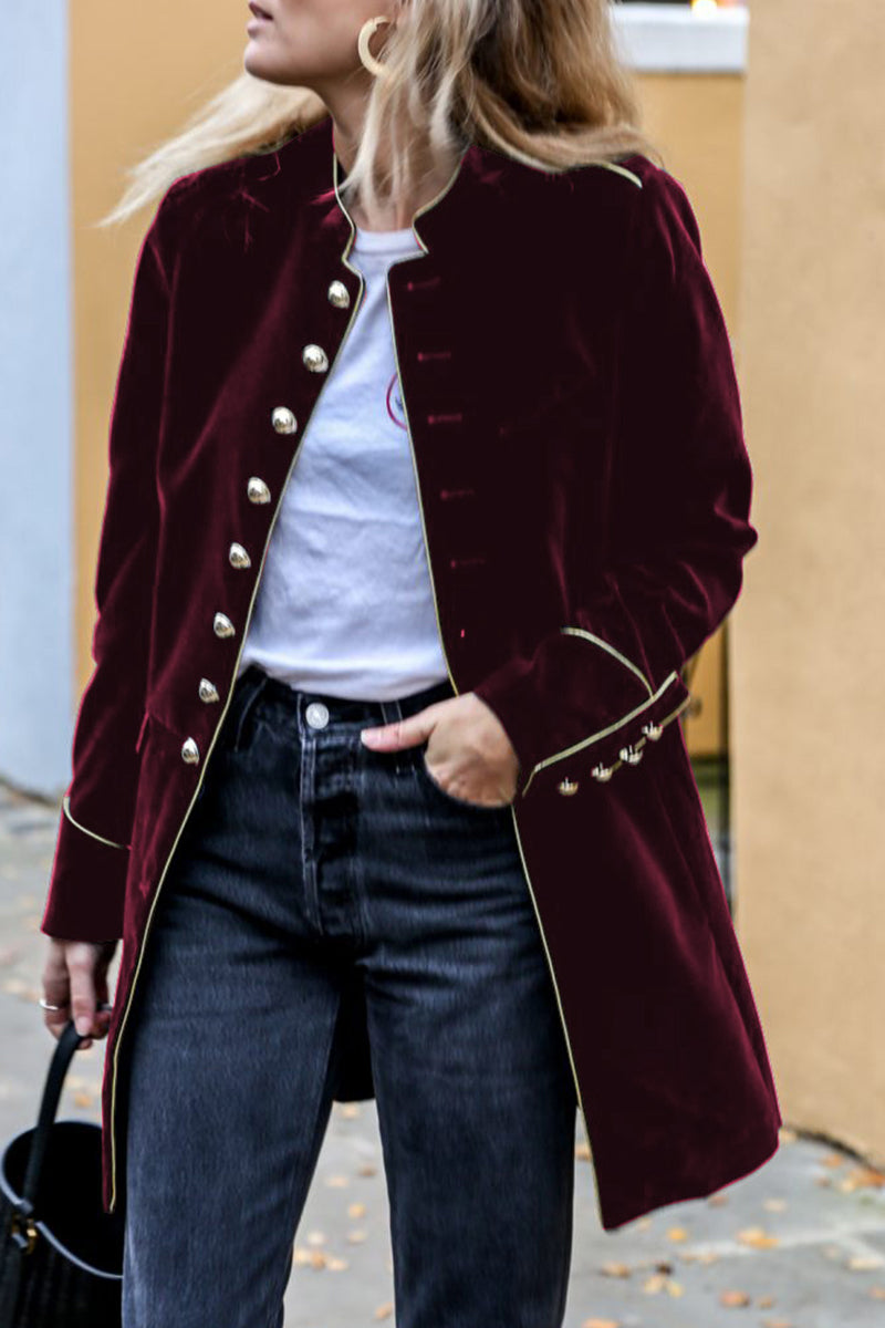 Kaynafashions - Casual Solid Buttons Mandarin Collar Outerwear(5 Colors)