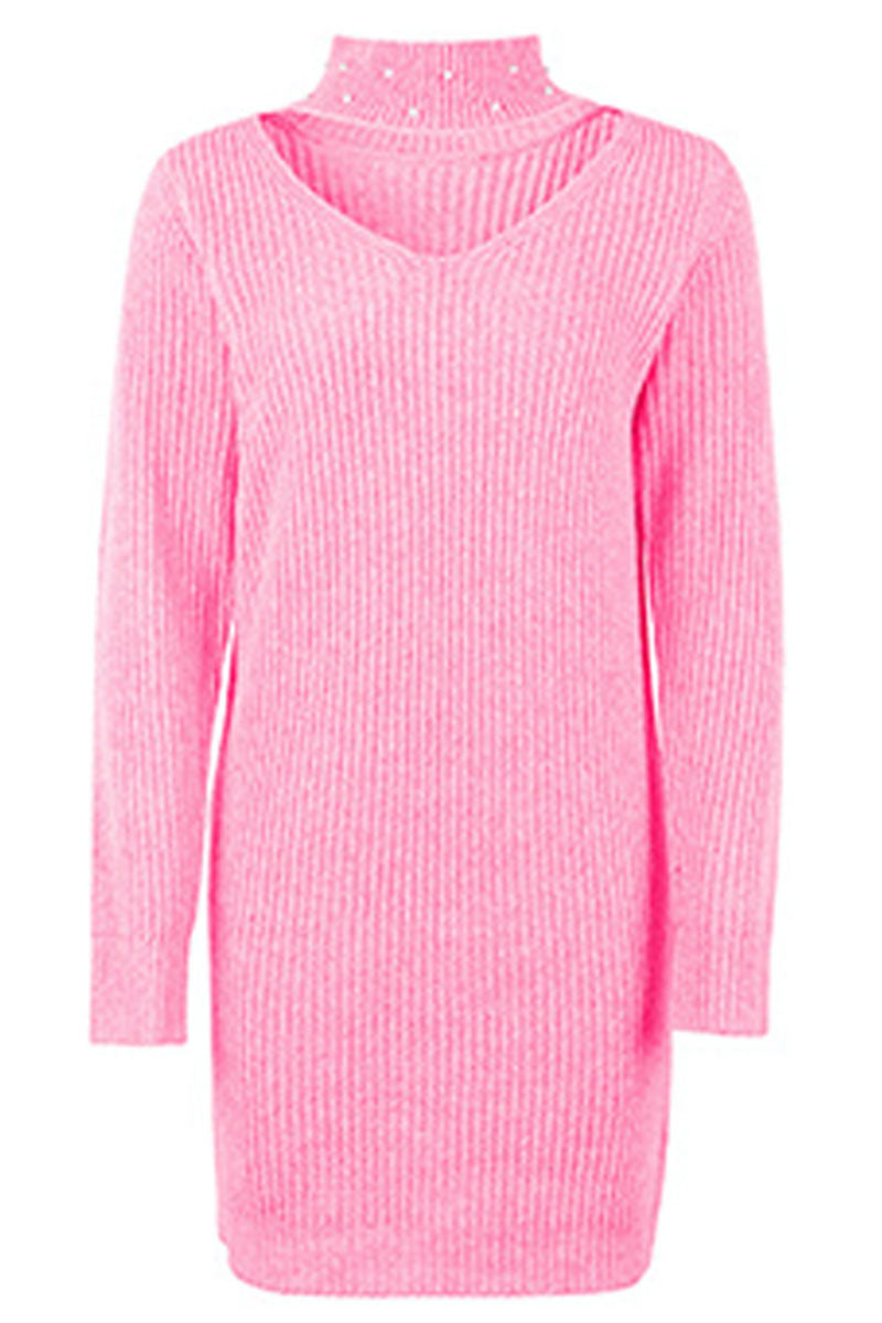 Kaynafashions - Fashion Solid Hollowed Out Beading Halter Straight Dresses(4 colors)