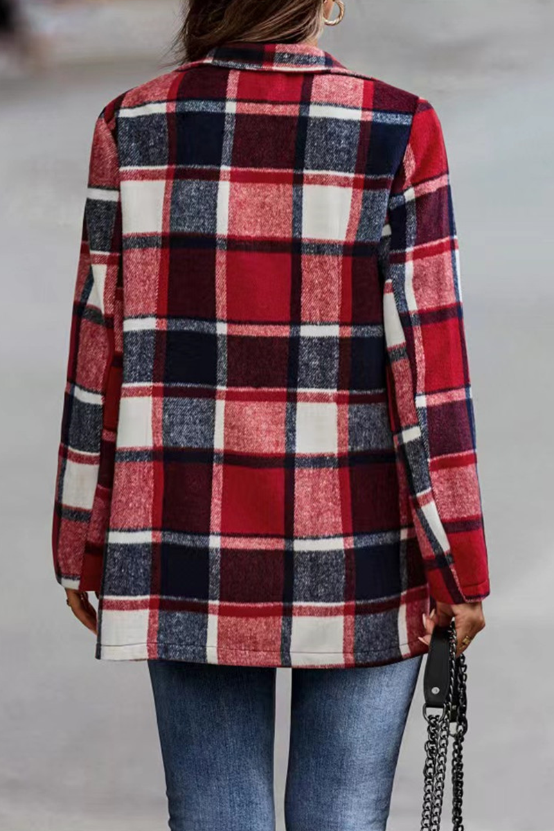 Kaynafashions - Fashion Plaid Patchwork Turndown Collar Outerwear