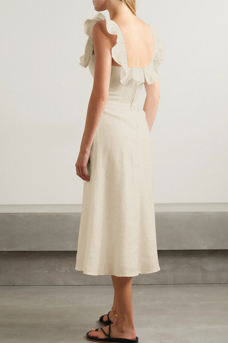 Kaynafashions - Celebrities Elegant Solid Flounce Slit Square Collar Princess Dresses