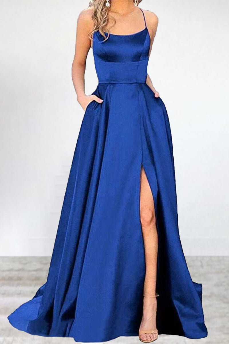 Kaynafashions - Sexy Formal Solid High Opening U Neck Evening Dress Dresses(16 Colors)