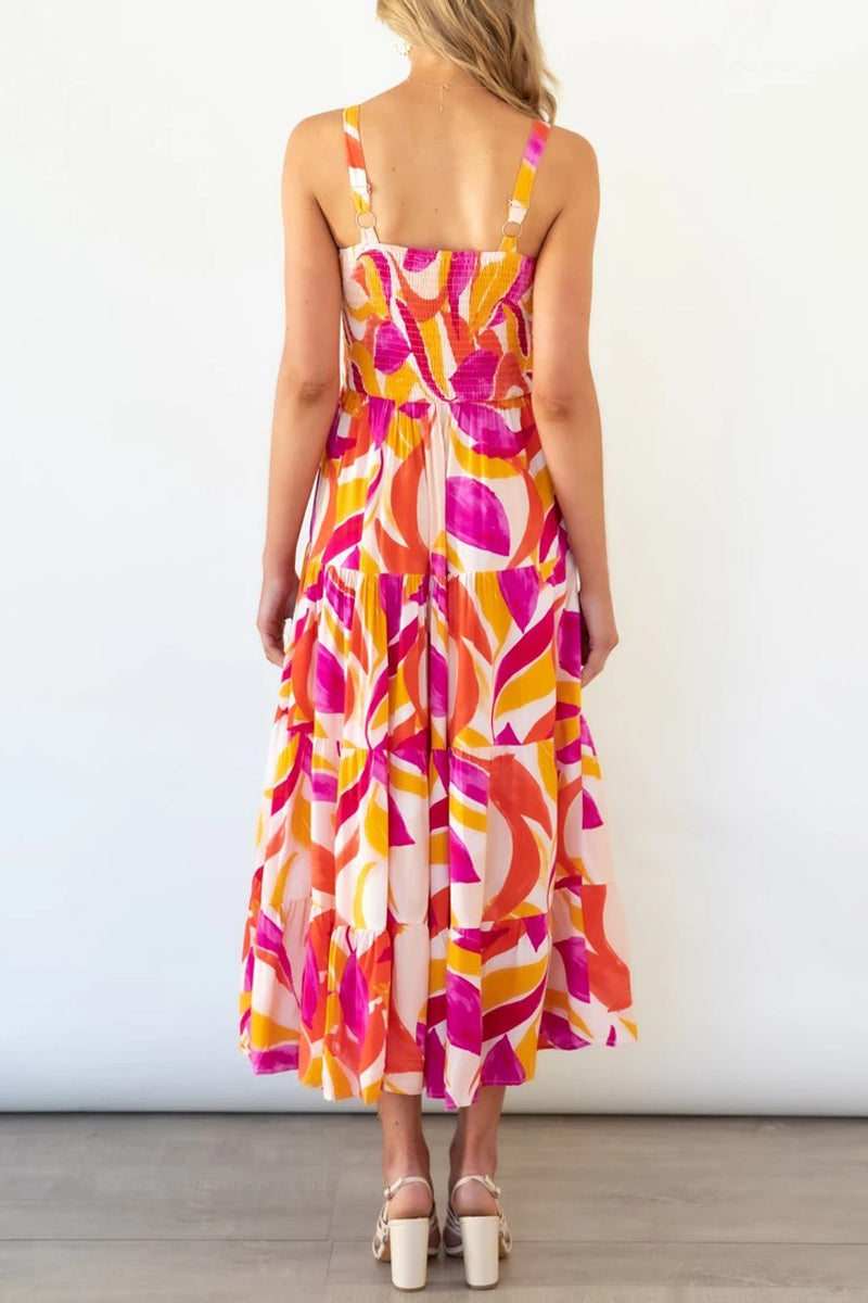 Kaynafashions - Fashion Street Dot Patchwork Spaghetti Strap Printed Dresses(22 Colors)