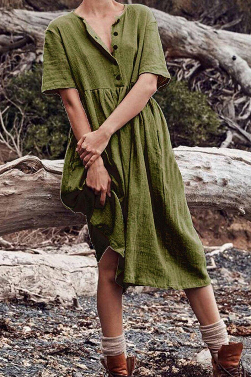 Kaynafashions - Casual Solid Patchwork O Neck A Line Dresses(5 Colors)