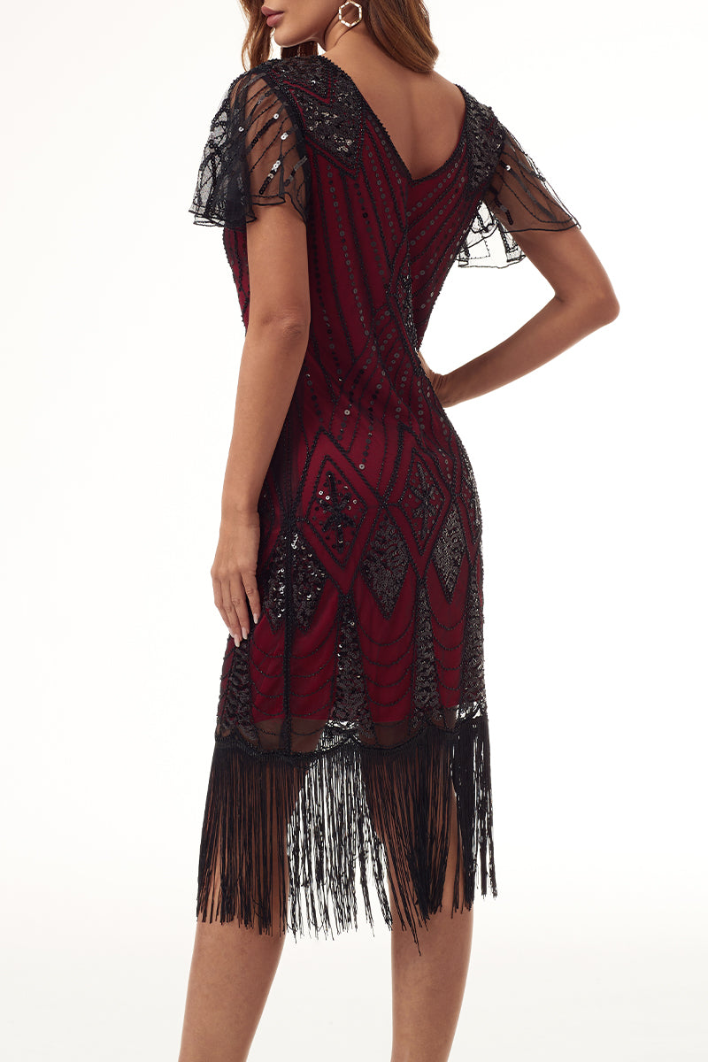 Kaynafashions - College Formal Patchwork Tassel Bead tube Zipper V Neck Evening Dress Dresses
