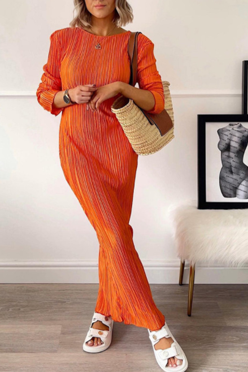 Kaynafashions - Casual Solid Patchwork O Neck Pencil Skirt Dresses