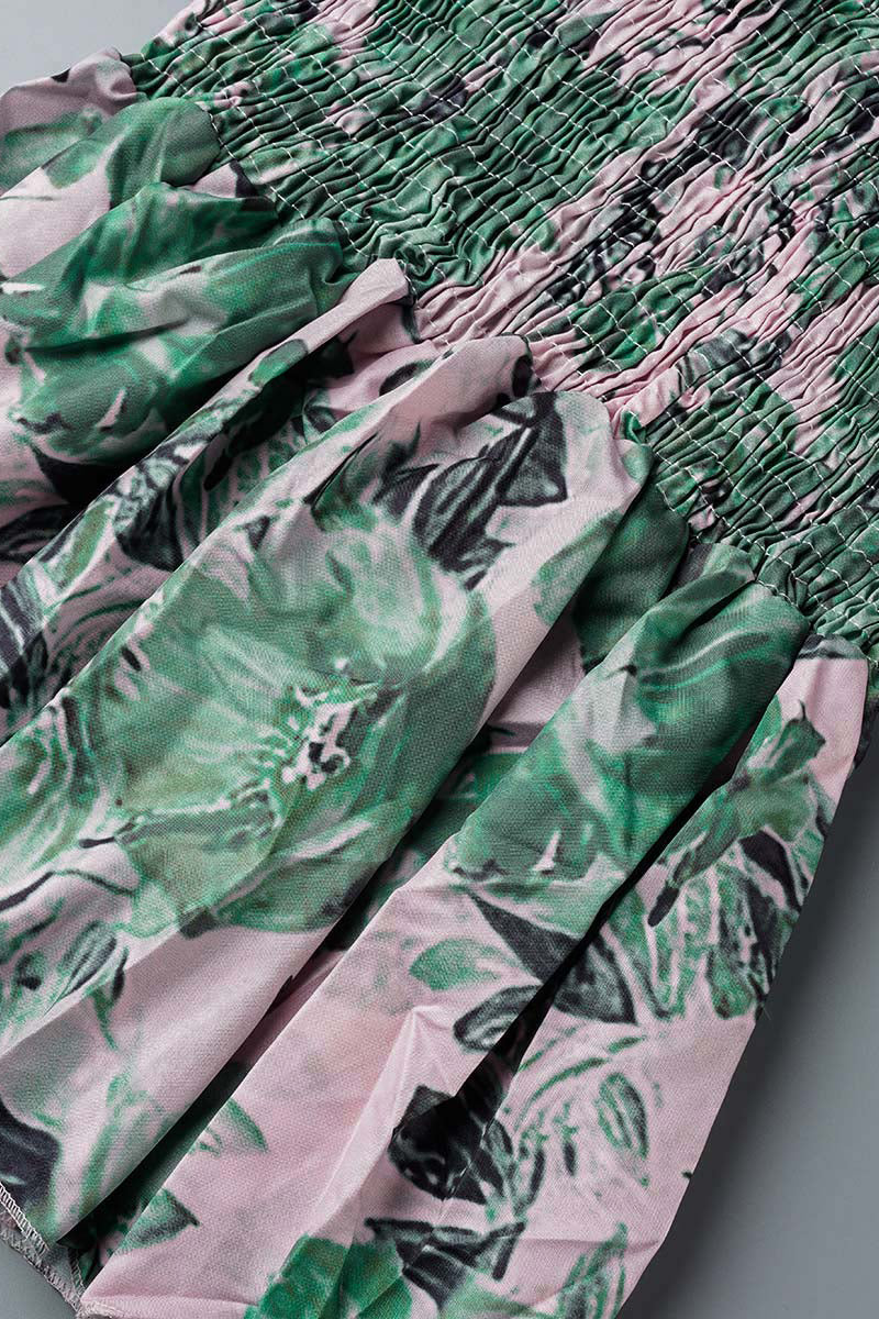 Kaynafashions - Sweet Elegant Print Patchwork V Neck Waist Skirt Dresses(4 Colors)