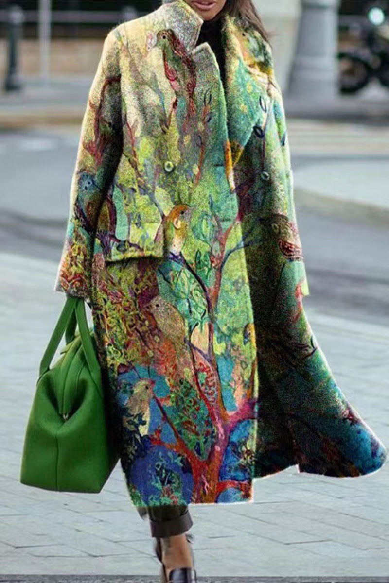 Kaynafashions - Street Elegant Print Patchwork Turn-back Collar Outerwear