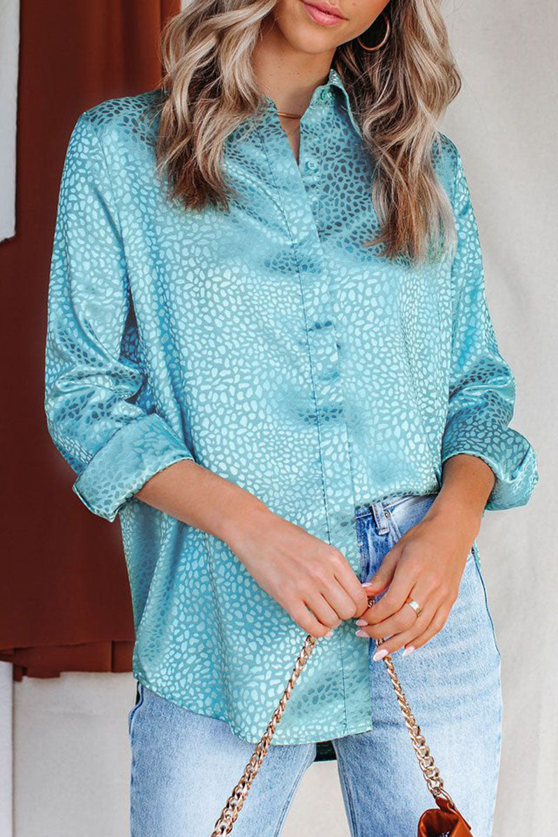 Kaynafashions - Fashion Sweet Leopard Patchwork Turndown Collar Tops(4 colors)