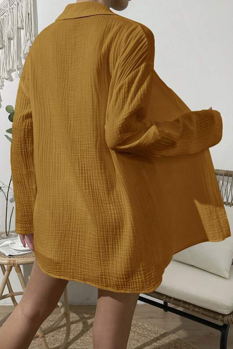 Kaynafashions - Casual Simplicity Solid Fold Turndown Collar Long Sleeve Two Pieces