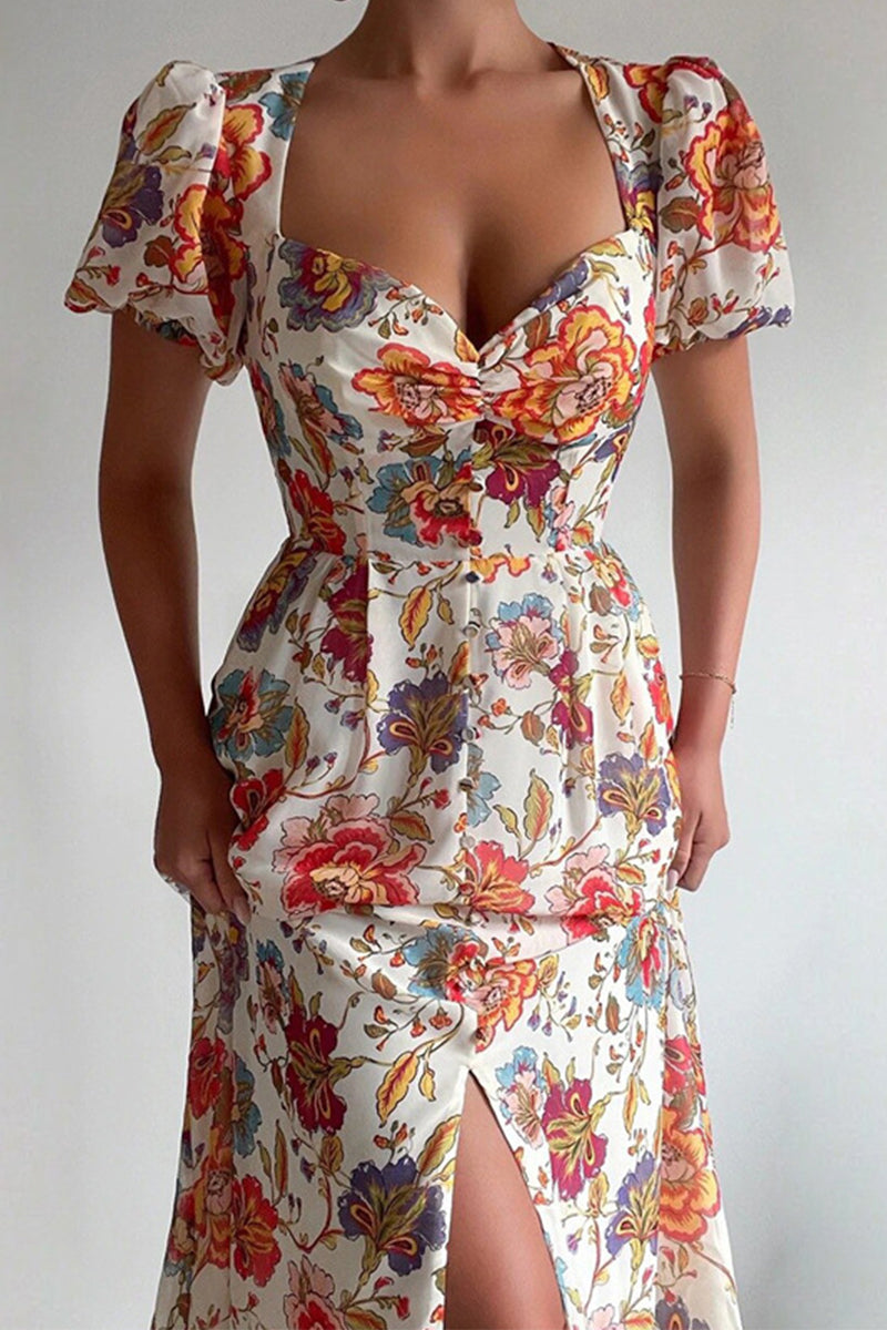 Kaynafashions - Sweet Elegant Print Printing V Neck A Line Dresses(6 Colors)