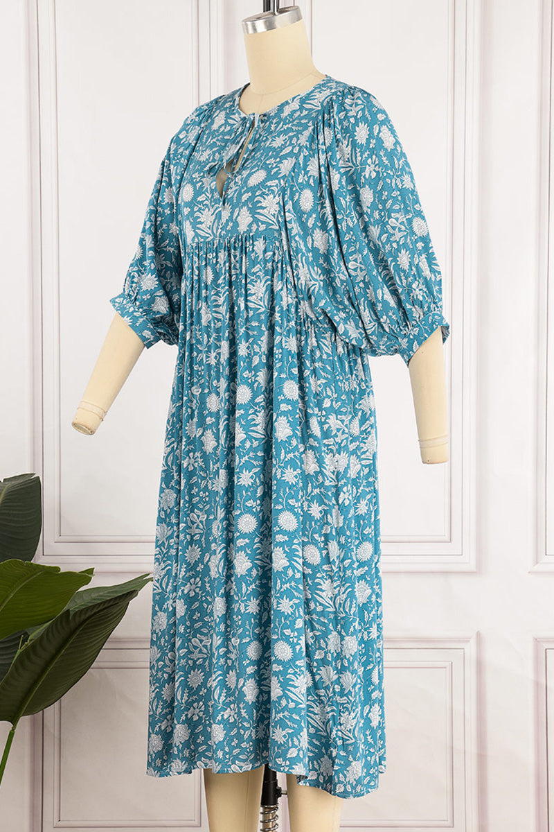 Kaynafashions - College Vacation Floral Patchwork Frenulum Asymmetrical Collar Beach Dress Dresses(6 Colors)