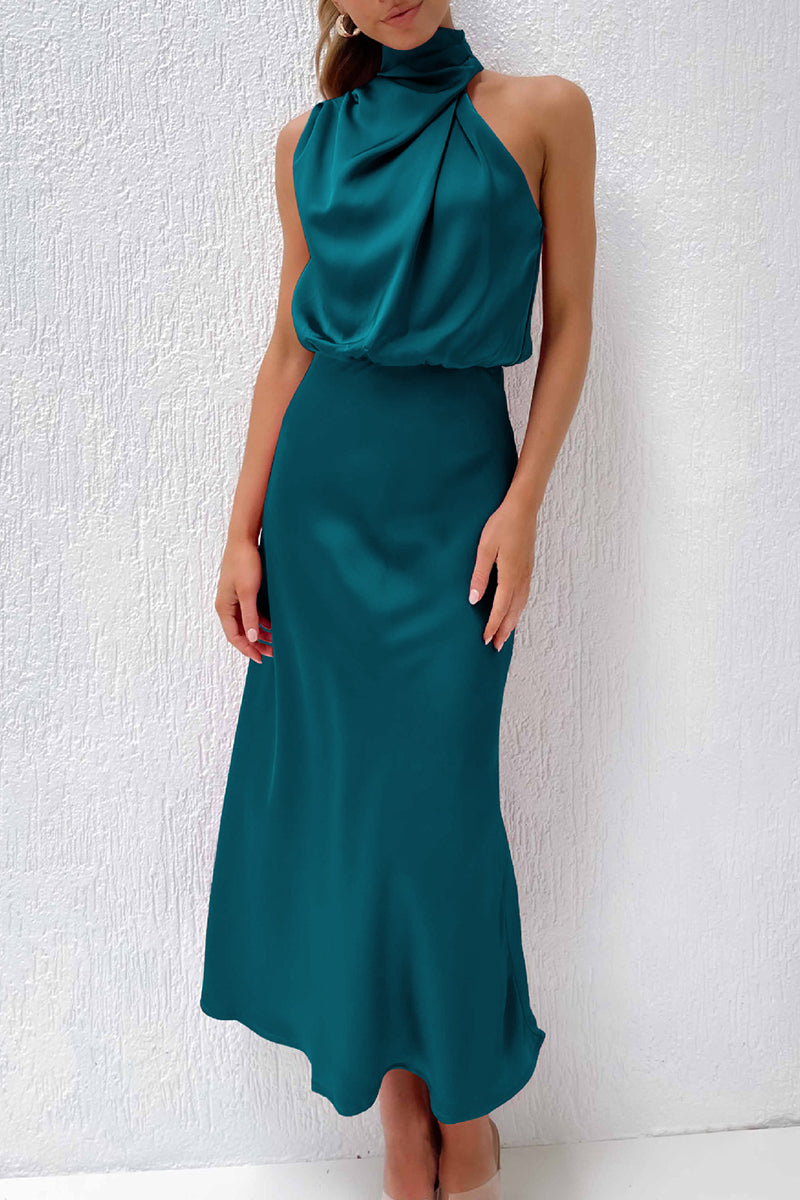 Kaynafashions - Celebrities Simplicity Solid Zipper Half A Turtleneck A Line Dresses(6 Colors)