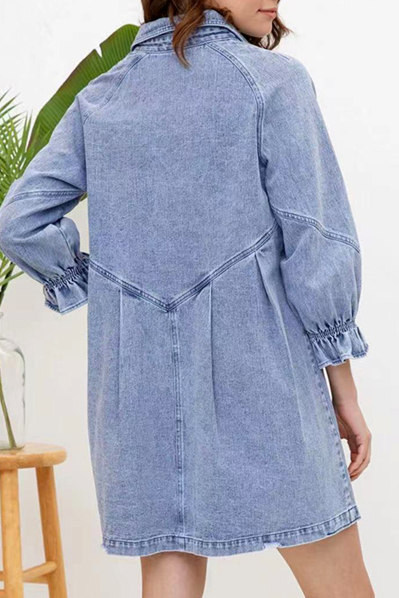 Kaynafashions - Casual Solid Patchwork Turndown Collar Shirt Dress Dresses