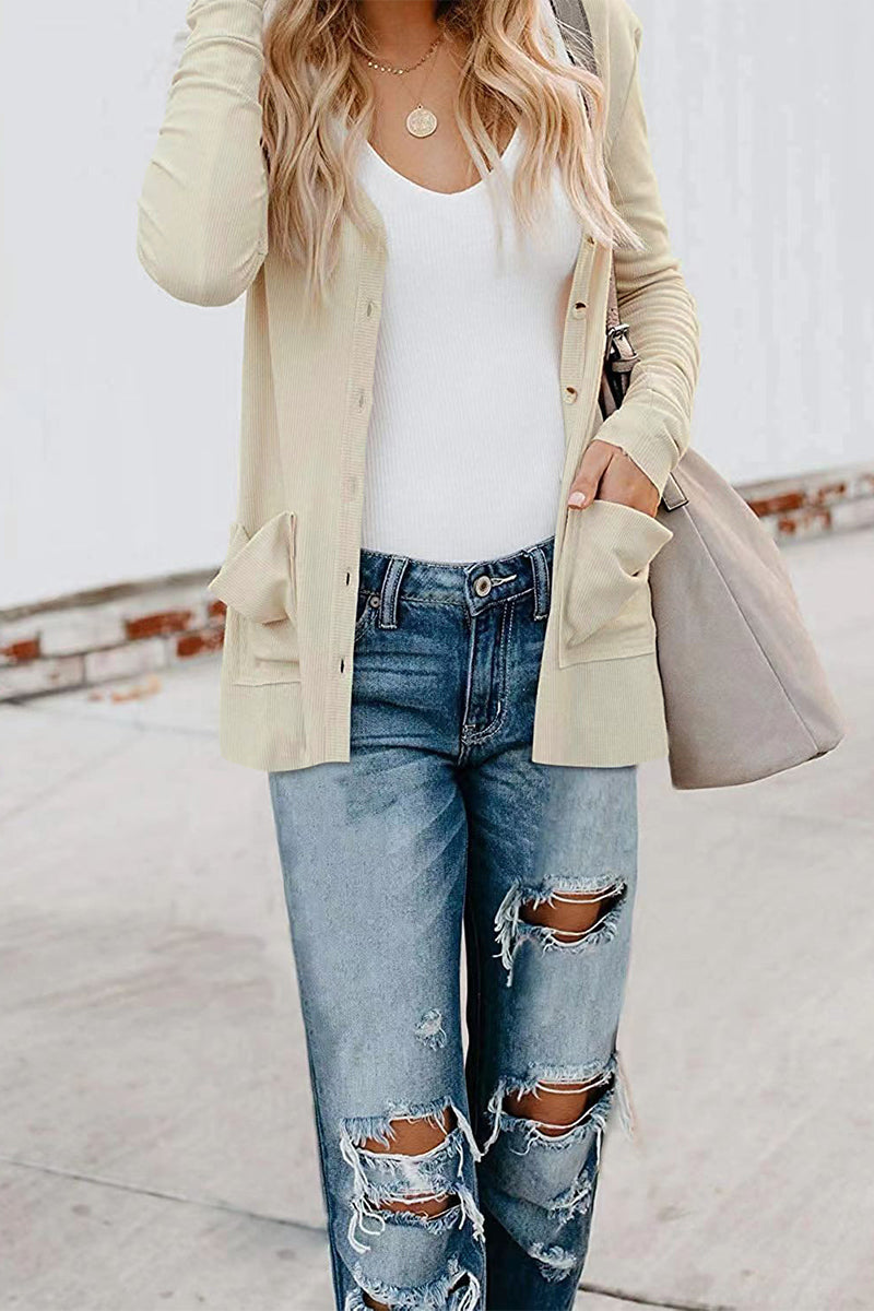 Kaynafashions - Fashion Casual Patchwork Buttons V Neck T-Shirts(6 Colors)