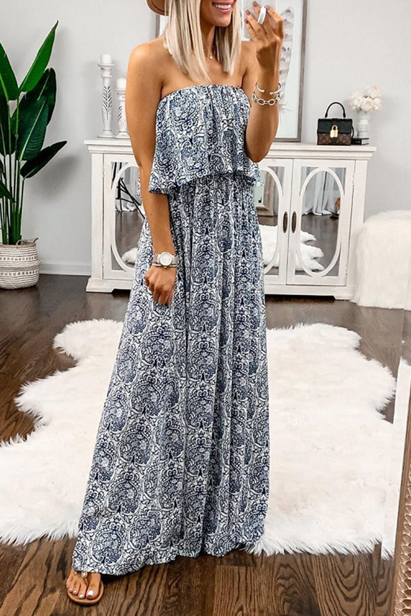 Kaynafashions - Sweet Bohemian Floral Flounce Strapless Sleeveless Dress Dresses