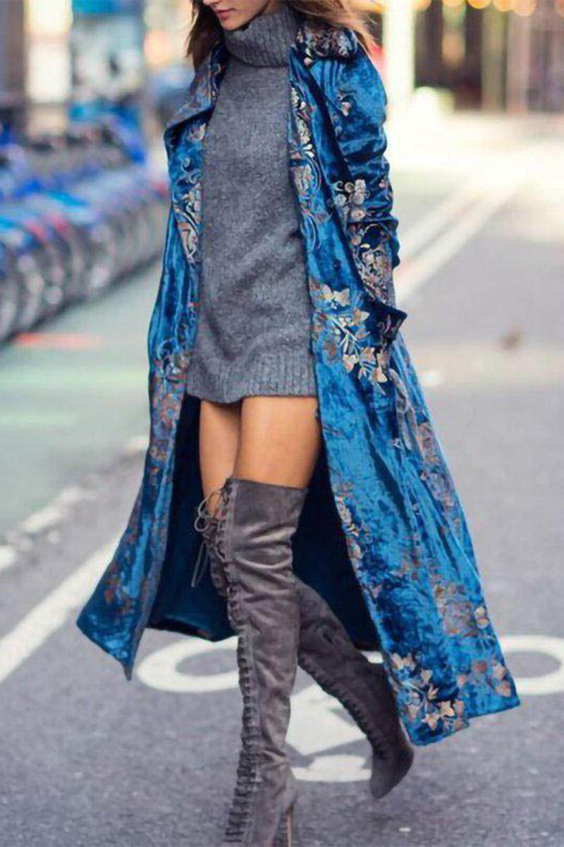 Kaynafashions - Casual British Style Print Cardigan Collar Outerwear