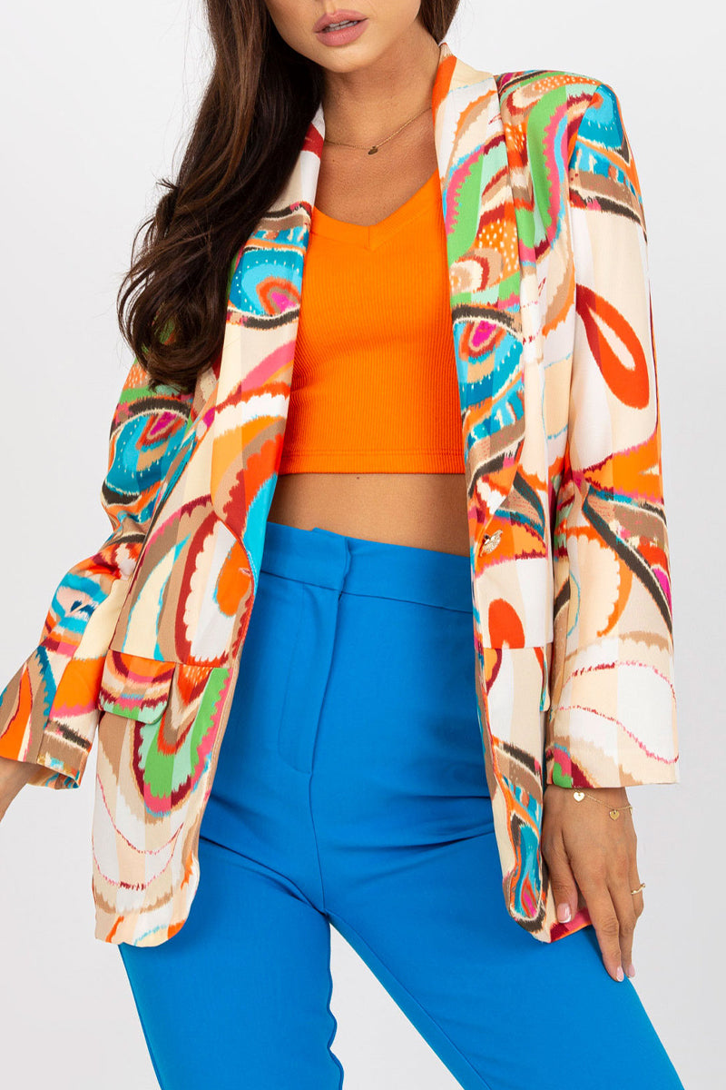 Kaynafashions - Celebrities Elegant Geometric Print Contrast Turn-back Collar Outerwear