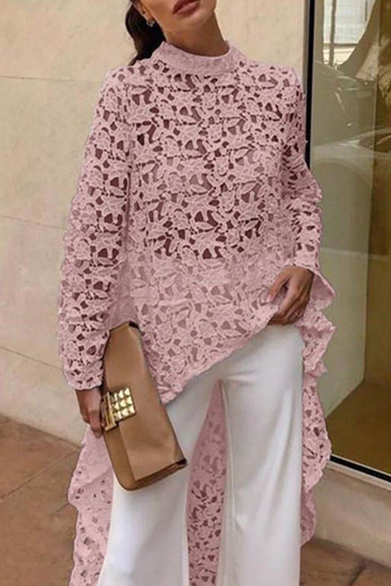 Kaynafashions - Sexy Solid Lace Hollowed Out Asymmetrical Half A Turtleneck Lace Dress Dresses