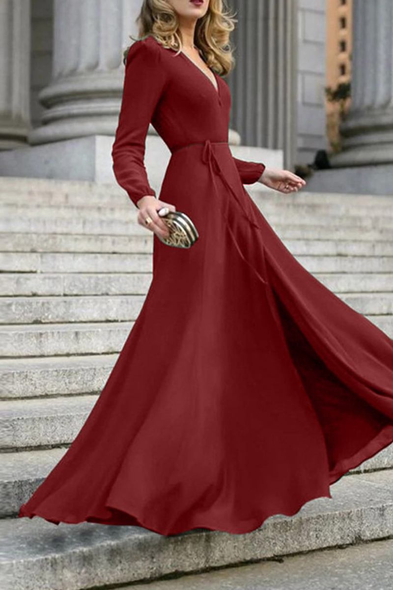 Kaynafashions - Casual Solid Patchwork V Neck Cake Skirt Dresses(3 colors)