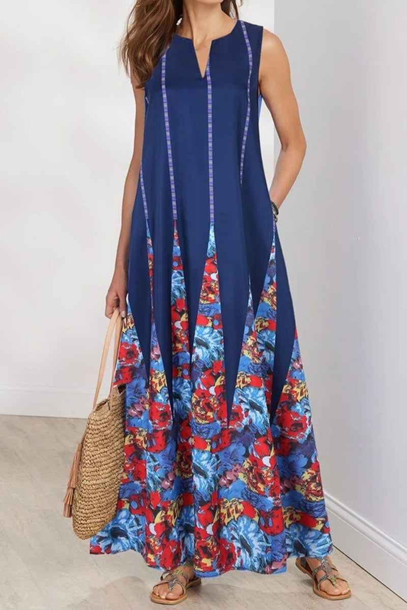 Kaynafashions - Casual Bohemian Print Pocket O Neck A Line Dresses(3 Colors)