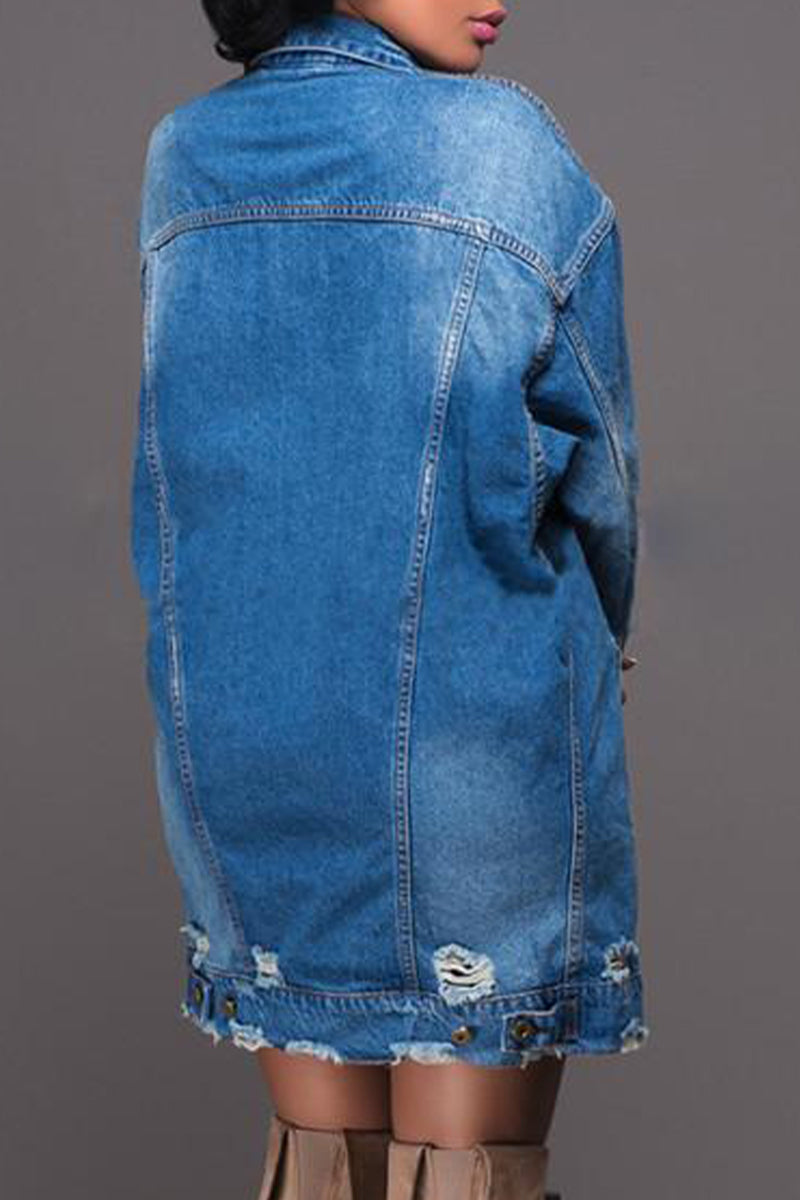 Kaynafashions - Casual Street Solid Buckle Square Collar Outerwear