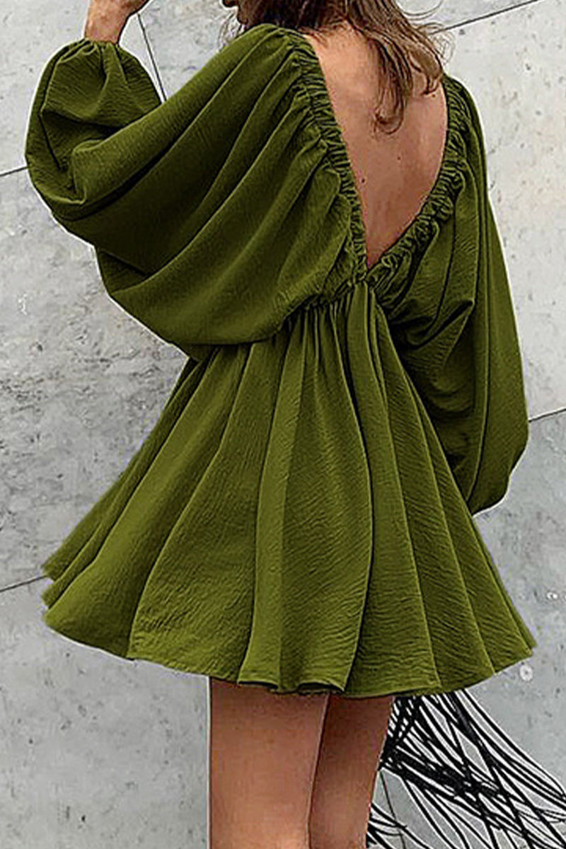 Kaynafashions - Elegant Solid Patchwork V Neck A Line Dresses