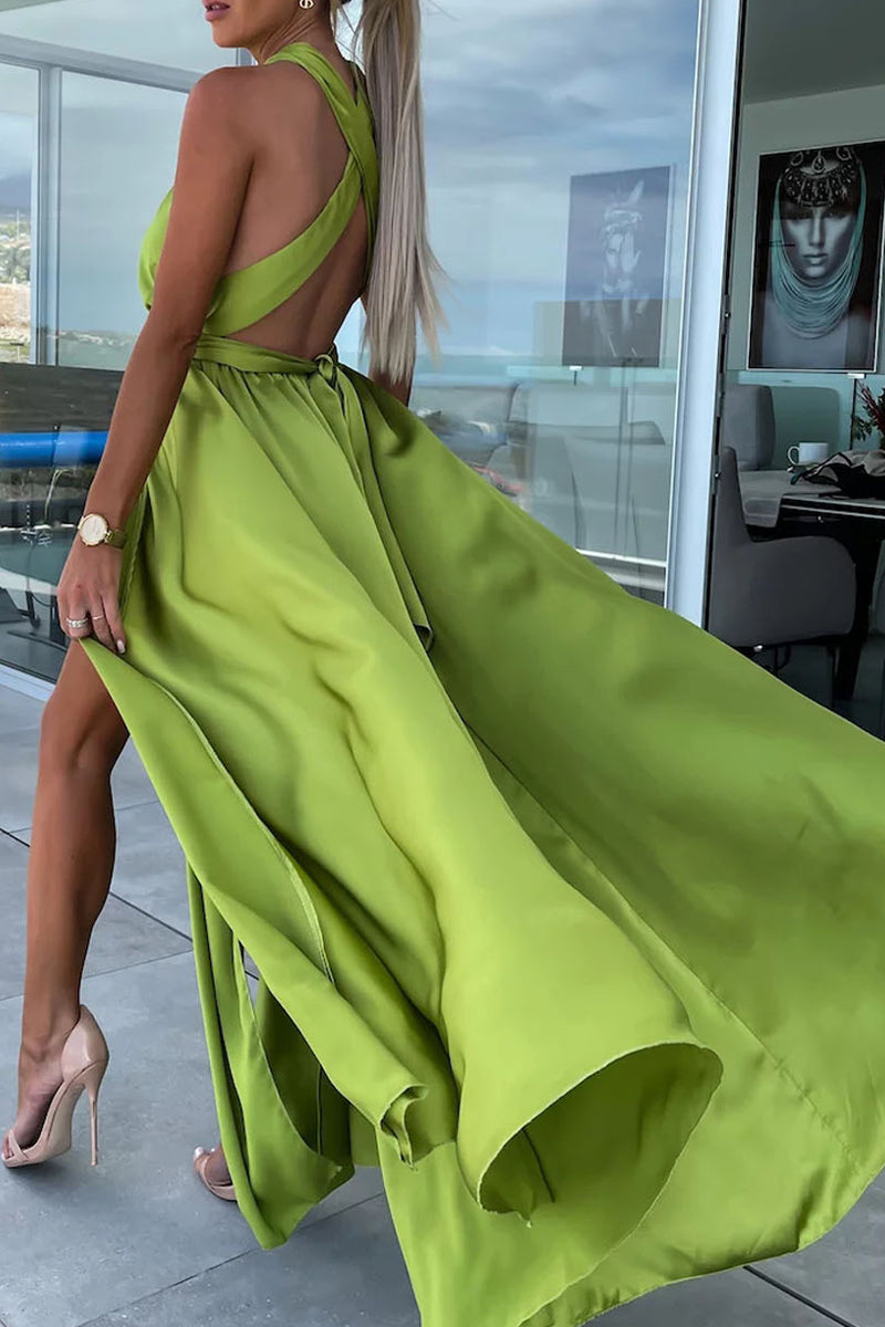 Kaynafashions - Casual Vacation Solid Frenulum V Neck A Line Dresses(4 Colors)